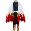 NoryNick Rengoku Kyoujurou Costume Uniforme Abiti Halloween Carnevale Tuta Cappotto Pantaloni Mantello Set Completo Altezza 110 CM - 150 CM, Rosso, X-Large