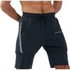 WORWE Pantaloncini da Allenamento per Moda Sportiva da Uomo con Tasche con Cerniera per Sport Corsa Palestra Yoga Crossfit Tessuto Traspirante Asciugatura Rapida (L,Blu Marino)