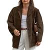 Bexhide Cappotto casual classico da donna in vera pelle scamosciata marrone con risvolto