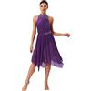 ranrann Vestito da Ballo Lirico Latino Americano Donna Senza Schiena Strass Abito da Pattinaggio Gonna Asimmetrica Danza Moderna Standard Valzer Tango Sala Saggio A Viola S