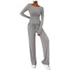 Generic Set da 2 pezzi da donna, maglietta asimmetrica a maniche lunghe, pantaloni a gamba larga, abiti casual, tuta pantaloni da donna