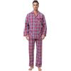 GLOBAL Pigiama Uomo 100% Cotone, Set Biancheria da Notte Lungo Traspirante | Due pezzi leggero adatto tutto l'anno, Camicia con tasche, coulisse pantalone, tessuto confortevole per il riposo notturno