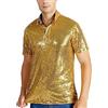Duohropke Maglia da uomo a maniche corte con glitter metallizzata, con collo rotondo, maglietta da discoteca anni '70 anni '80, gold, M