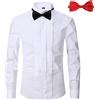 ATOFY - Camicia da uomo da completo con colletto ala, plissettata, polsini francesi con 2 farfalle, camicie con bottoni, bianco, XXL