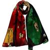 JWSilk Sciarpa lunga in seta Charmeuse, stampa classica, rosso / verde, 63 x 17
