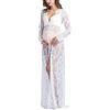 Peosaard Abiti Lunghi Premaman in Pizzo, Abito Fotografico Premaman Abito Maxi a Maniche Lunghe in Pizzo con Scollo a V per Donne Incinte Bianco S, Abiti da Donna
