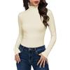 Cuptacc Maglia a maniche lunghe da donna, basic, a collo alto, a costine, tinta unita, slim fit, elasticizzata, morbida e confortevole, per casa, tempo libero