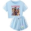 Temolie K-POP Katseye Merch - Set di maglietta a maniche corte e pantaloncini per bambine, abbigliamento da yoga con stampa grafica per fan della musica, abbigliamento da strada per bambini, Blu