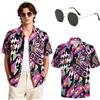 YYDSXK Camicia Hawaiana Uomo Anni 90, Camicia a Maniche Corte e Occhiali, Costume Anni 80 Uomo, Maniche Corte Anni 80 per Vacanze Estive Informali di Carnevale