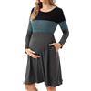 Bearsland Abito premaman da donna a maniche lunghe, patchwork, con tasca, Verde acqua indiana, S