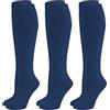 ShopMCR 3 paia di calzini unisex per bambini, ragazzi e ragazze, per il rientro a scuola, calzini per bambini, alti al ginocchio, in cotone, semplici, da indossare tutti i giorni (12-3, blu scuro)