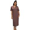 Ulla Popken Camicia da notte da donna, taglie forti, taglie forti, ricamo a V, mezza manica, modello 804072, Terra., 5XL