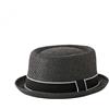 HEYANN Pork Pie, cappello di paglia da uomo Pork Pie Fedora, 58 cm, cappello estivo per uomini e donne, Bowler Flat Top parasole classico, Nero-02, Taglia unica