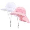 MASOCIO Cappello Neonata Bambina con Copricollo 2 Pezzi Cappellino Pescatore Bimba Estivo Mare Sole Anti UV Spiaggia 3 4 5 Cappello età 2-6 Anni Rosa Bianco