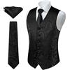 Enlision Gilet da Uomo Elegante Paisley Jacquard Gilet da Abito Cravatta e Fazzoletto Set per Festa Sposa