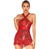 ranrann Tuta da Ballo Latino Donna Backless Incrociato Jumpsuit Ginnastica Artistica in Paillettes Costume da Ballo Tango Samba Salsa Rumba ChaCha Dancewear Rosso M