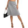 EXCHIC Donne Elegante A-Linea Vita Alta Midi Gonna Flared Affari Ufficio Lunga Elastica Gonne(M, Grigio Chiaro)