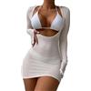 KarFri Donne Bikini Sexy Costume Da Bagno 3 Pezzi A Rete Manica Lunga Coprire Vestito Spiaggia Reggiseni Per Bikini E Costumi Da Bagno Mutandine Set Con Imbottitura (Bianco,S)
