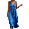 Generico Abito Lino Donna Casual Spiaggia Vestito Senza Maniche Taglie Forti Estivi Donna Vestiti Scollo A V Largo Vestiti Mare Prendisole Leggero Elegante Copricostume Summer Dress (B-Blue, XL)