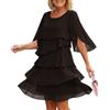 Goolecrimp Abito estivo da donna a strati con maniche a balze: modello a maniche corte con spacco e scollo rotondo — Perfetto per invitate a matrimoni e cocktail party. (Nero,XL)