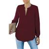 Homlan Camicia da Donna Elegante con Scollo a V, a Maniche Lunghe, da Lavoro, Casual, a Maniche Lunghe, Tinta Unita, Bordeaux, M