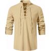 Enlision Camicia in Lino e Cotone da Uomo con Lacci Abbigliamento Medievale Uomo Cotone Classico Scozzese giacobita Ghillie Kilt Camicie in Lino Beige XL
