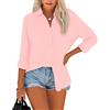 NONSAR Camicetta da Donna, a Maniche Lunghe, Camicia con Scollo a V, Elegante, Casual, con Bottoni, Tinta Unita, Bluse, Top, Rosa, L