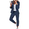 YOUYING Set blazer da donna, 2 pezzi, completo aperto sul davanti, elegante giacca e pantaloni, abbigliamento da ufficio casual da ufficio, F# Blu scuro, L