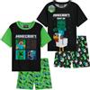 Get Trend Minecraft Corto Pigiama Ragazzo, Confezione da 2 Morbido Pigiami Estivi Bambino con Maglietta e Pantaloncini, Regalo Ragazzo (13-14 Anni, Nero/Multi, Confezione da 2)