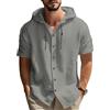 MEDUOLA T-Shirt da Uomo in Lino a Maniche Corte con Cappuccio e Bottoni, Camicia in Lino, Cardigan con Cappuccio