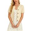 Enjyam Donna Bolero Uncinetto Maniche Corte Chiusura a Bottoni Cardigan Elegante Estivo-Beige/L