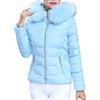Generic Piumino invernale da donna, cappotto corto invernale da donna, caldo giubbotto con cappuccio, bordo in pelliccia sintetica, cerniera intera, blu, taglia XL