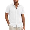 Runcati Camicia da uomo a maniche corte, leggera, estiva, da uomo, vestibilità normale, in lino, per matrimonio, business, spiaggia, per il tempo libero, casual, tinta unita, bianco, L