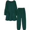Generic Camicie da notte lunghe in flanella per donna, pantaloni da pigiama da donna, taglia grande, 2 pezzi, pigiama caldo e confortevole per l'autunno e l'inverno, collo tondo, maniche lunghe, top con