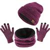 TAGVO Winter Beanie Hat, Scarf, Touch Screen Gloves 3 in 1 Kit di Accessori Caldi, Interna Morbido, Berretto Elasticizzato in Maglia per Berretto, Scaldacollo Elastico, 3 Dita Guanti Touch Scree