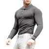 Lehmanlin Polo da Uomo Muscle Polo a Maniche Lunghe Casual T-Shirt da Golf a Costine Elasticizzate Slim Fit (Grigio Profondo/XS)