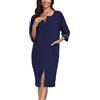 COLORFULLEAF Accappatoio da donna con chiusura lampo, in cotone, leggero, maniche a 3/4, con tasche, XS-2XL