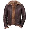 Fashion_First Bomber da aviatore da uomo in pelle marrone shearling B3 Bomber da volo - Cappotto invernale da uomo casual caldo, Marrone, L