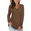 AUSELILY Manica Lunga con Scollo a V Pulsante Donna Top Henley Camicetta Causale Allentato Maglietta(Marrone,XXL)