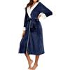 Ausing Vestaglia lunga da donna con cappuccio invernale in pile soffice, accappatoio con tasche, morbido e caldo, ideale per il benessere, Blu, XXL