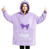Hello Kitty Sanrio Kuromi Felpa Coperta Bambina Adolescenti con Cappuccio Oversize Coperta Indossabile Regalo Ragazza (Viola Kuromi)
