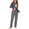 Demegimi Pigiama Donna Cotone Invernale Due Pezzi Manica Lunga con Stampa Gufo Collo Rotondo Morbido e Caldo Loungewear per Casa e Notte