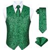 Enlision Gilet da Uomo Elegante Paisley Jacquard Gilet Verde da Abito Cravatta e Fazzoletto Set per Festa Sposa