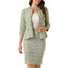 Allegra K Completo da Donna in Tweed Tailleur Gonna 2 Pezzi Giacca Cardigan con Maniche a 3/4 e Bottoni Gonna a Tubino Elegante Verde XL