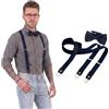DonDon Set di bretelle eleganti e papillon per uomo e donna, forma a Y, larghezza 2,5 cm, fatto a mano - Accessorio elegante per matrimonio, festa, smoking - Blu scuro Turchino