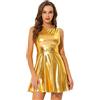 Allegra K Vestito Corto Effeto Metallizzato Donna Abito Vita Alta Senza Maniche Svasato con Cerniera Invisibile per Appuntamenti Night Club