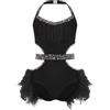 Monduelle Abito da Ballo Pattinaggio Bambina Latino Americano Ginnastica Leotards con Paillettes Piuma Costume Danza Samba Contemporanea Nero 11-12 Anni