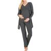 Herzmutter Pigiama Premaman - Set Pigiama Allattamento maternità - 3 Pezzi - Abbigliamento Casa per Gravidanza e Allattamento - 8100 (Grigio Scuro, XL)