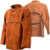 LeaSeek Giacca Saldatura in Pelle - ignifuga Grembiule Saldatore con Manica | Schiena Aperta, 2 tasche, Per fabbro, saldatura, forgia, falegname, Marrone/Nero, S-4XL