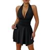Sukiglam Vestito Donna Sexy Senza Schienale Mini Abito Estivo Senza Maniche Scollo a V Vestito da Sera Elegante Vita Alta Bodycon Abiti a Pieghe Casual Swing Vestiti Aderente per Discoteca Cocktail